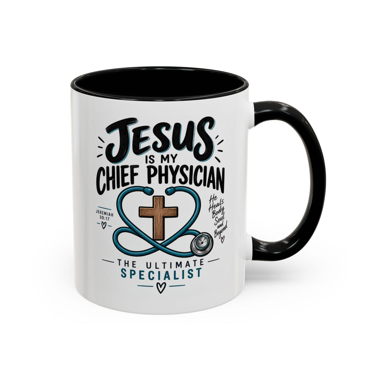 Jesus Is My Chief Physician Accent Coffee Mug – Christian Faith Medical Gift