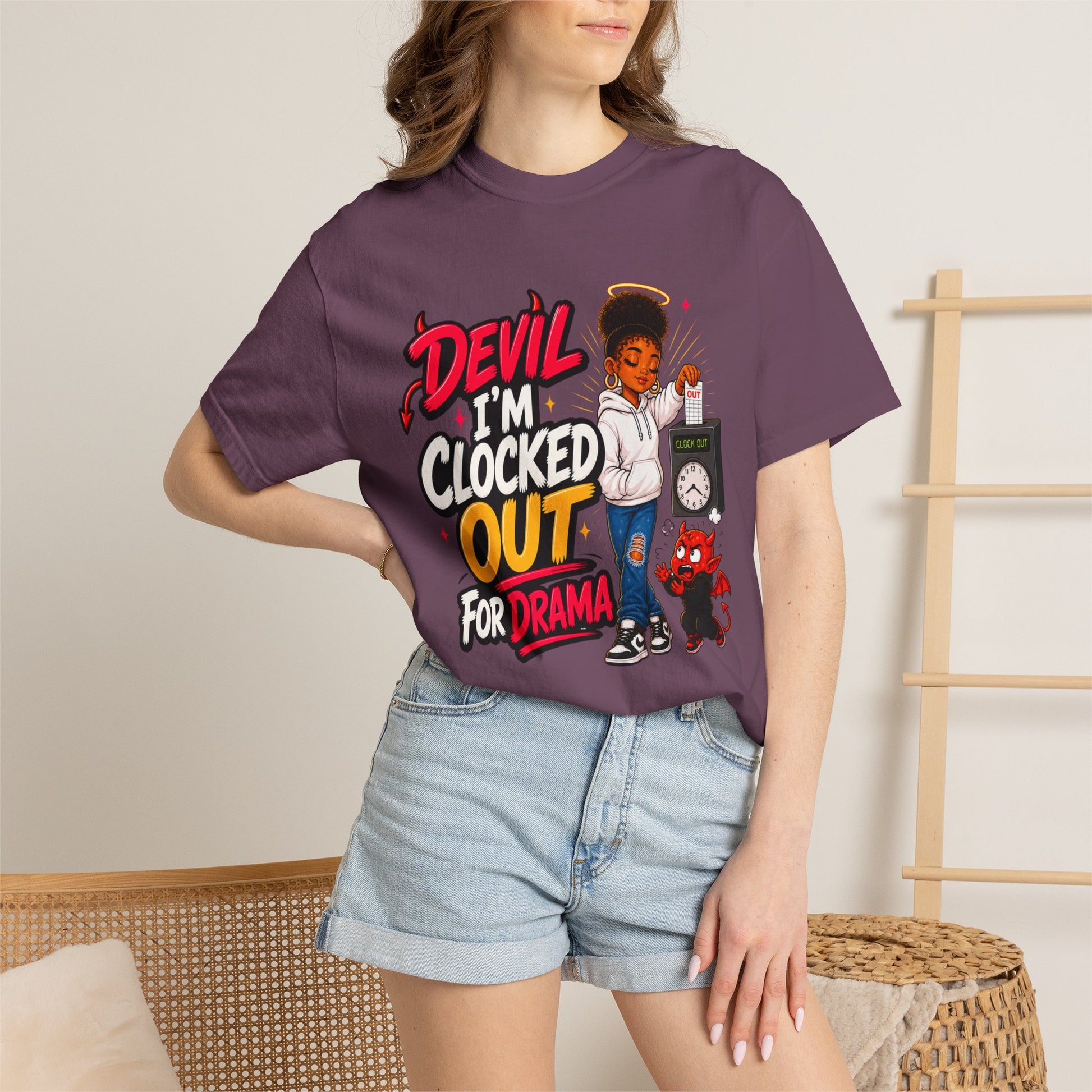 T-Shirt — "Devil I'm Clocked Out for Drama" Graphic Tee - ClaimedbyGodDesigns