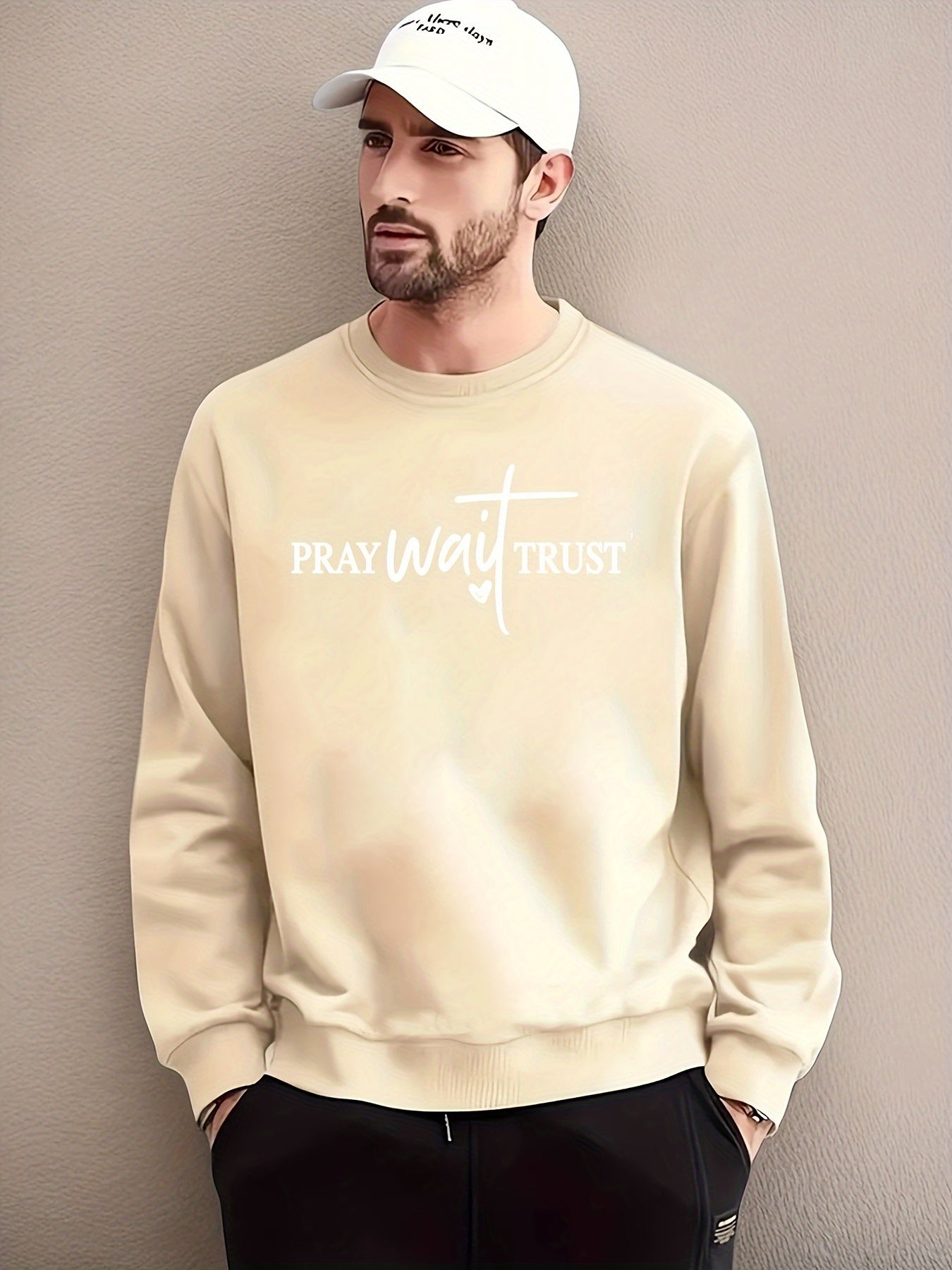 PRAY Wait Trust Men's Christian Pullover Sweatshirt claimedbygoddesigns