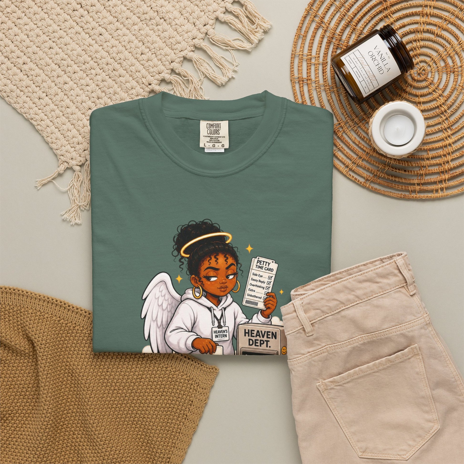 Heaven's Intern T-shirt – Funny Angel Nurse Tee ('Still Learning to Clock Out Petty') - ClaimedbyGodDesigns