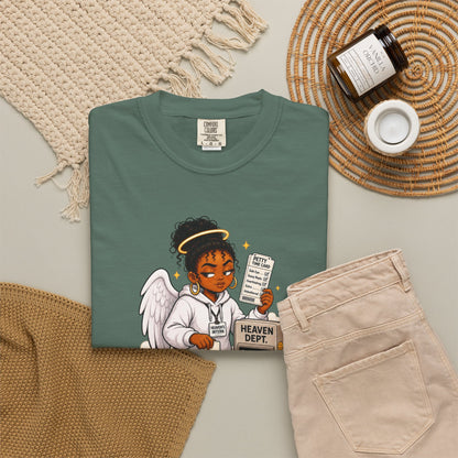 Heaven's Intern T-shirt – Funny Angel Nurse Tee ('Still Learning to Clock Out Petty') - ClaimedbyGodDesigns