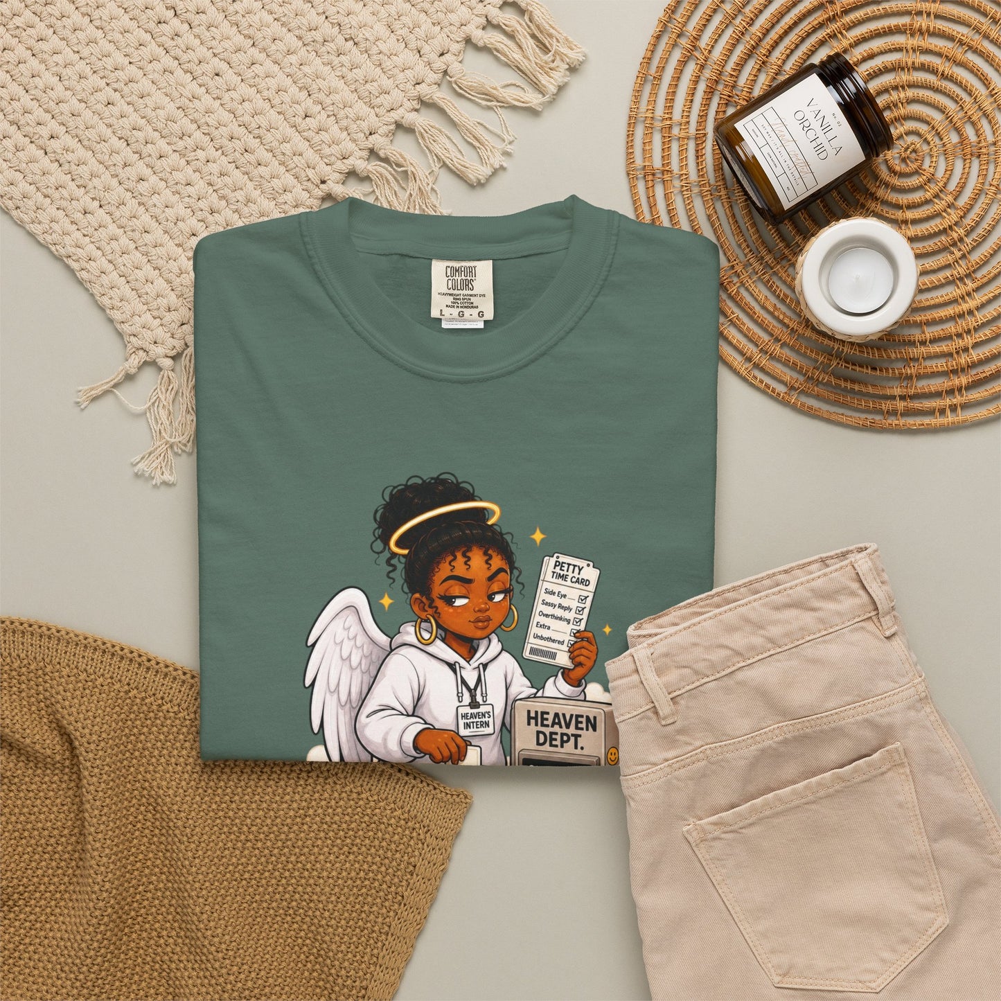 Heaven's Intern T-shirt – Funny Angel Nurse Tee ('Still Learning to Clock Out Petty')