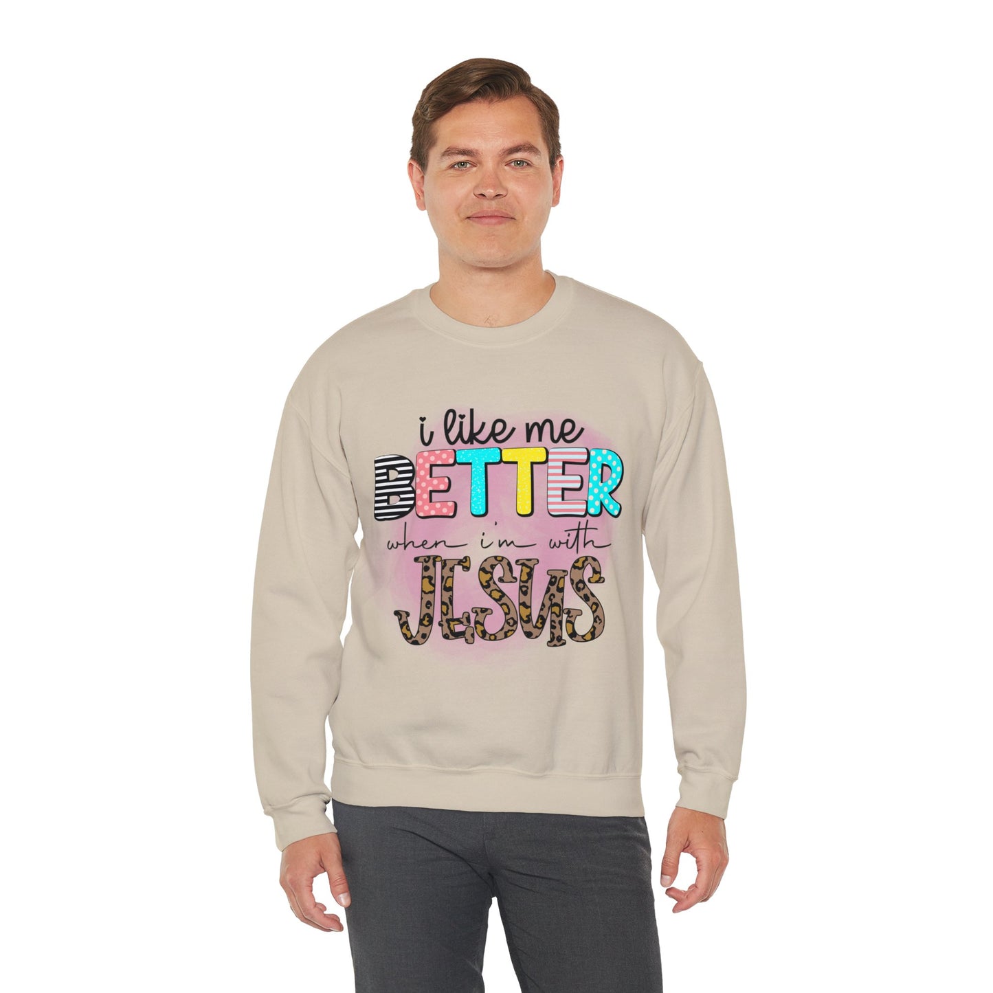 I Like Me Better When I'm With Jesus Unisex Heavy Blend™ Crewneck Christian Sweatshirt