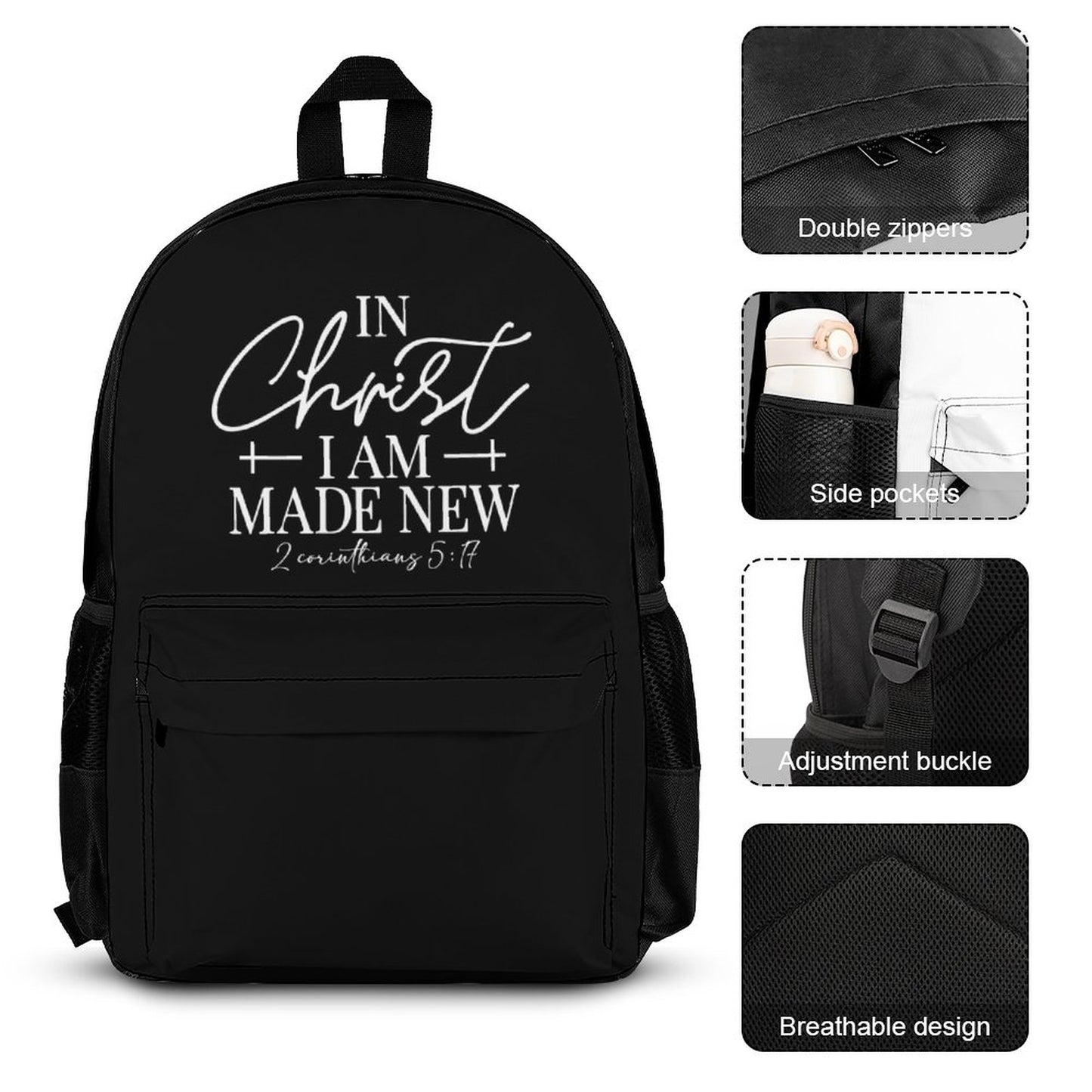 2 Corinthians 5:17 In Christ I Am Made New Set of 3 Christian Bags (Shoulder Bag Lunch Bag & Pencil Pouch)