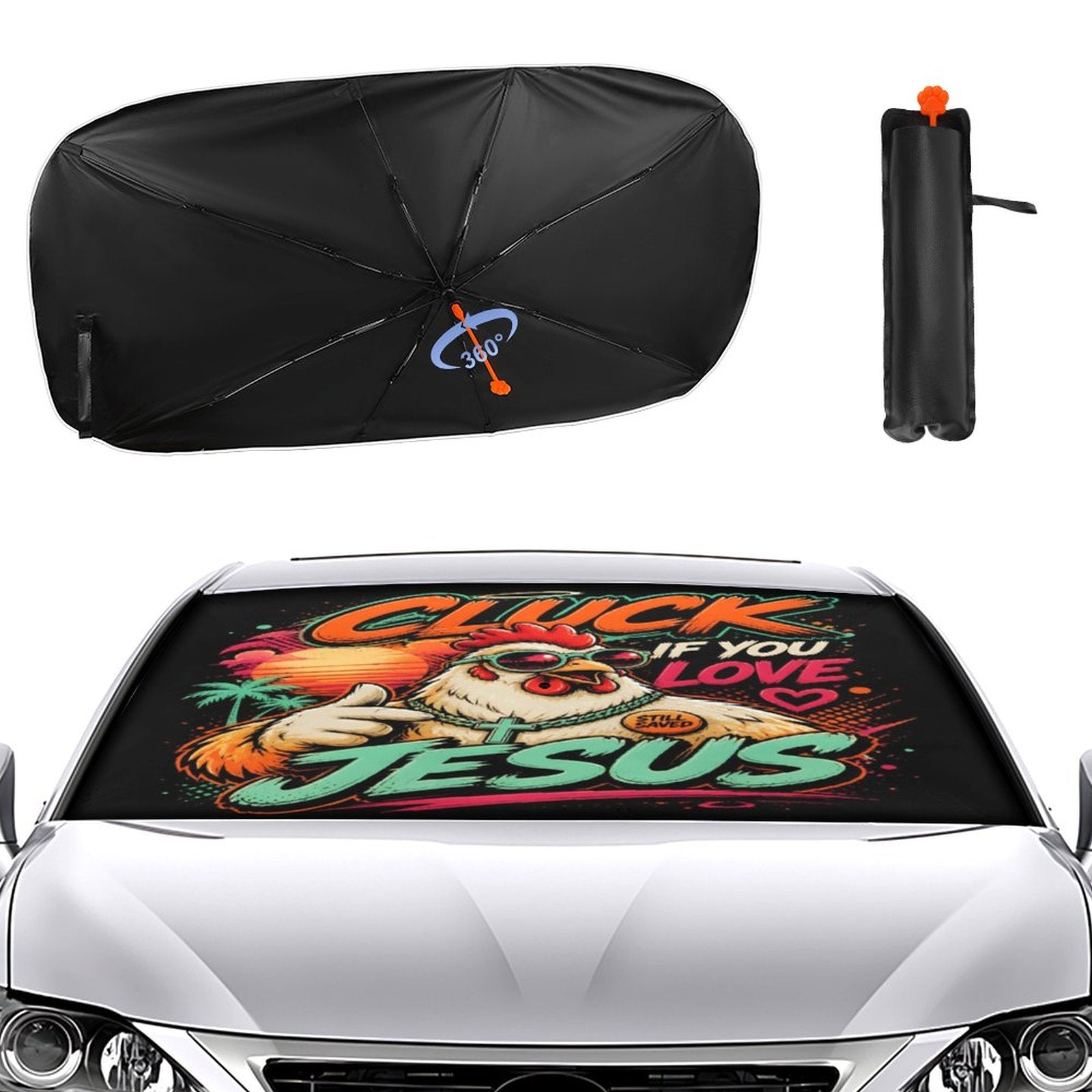 Cluck If You Love Jesus Christian Car Sunshade Umbrella - ClaimedbyGodDesigns