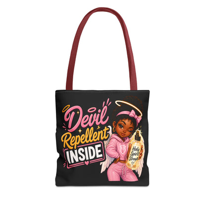 Tote Bag - "Devil Repellent Inside" Angel Girl Graphic Tote | Cute Protective Faith Gift - ClaimedbyGodDesigns