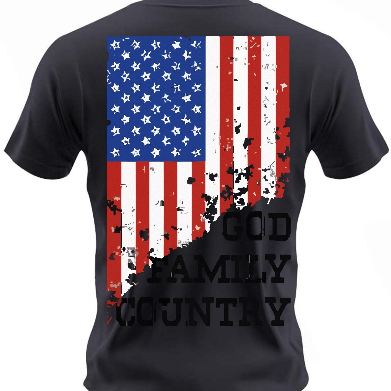 God Family Country Patriotic American Flag Plus Size Men's Christian T-shirt claimedbygoddesigns
