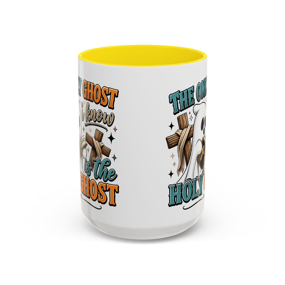 Accent Mug — "The Only Ghost I Know Is the Holy Ghost" Christian Halloween Coffee Cup