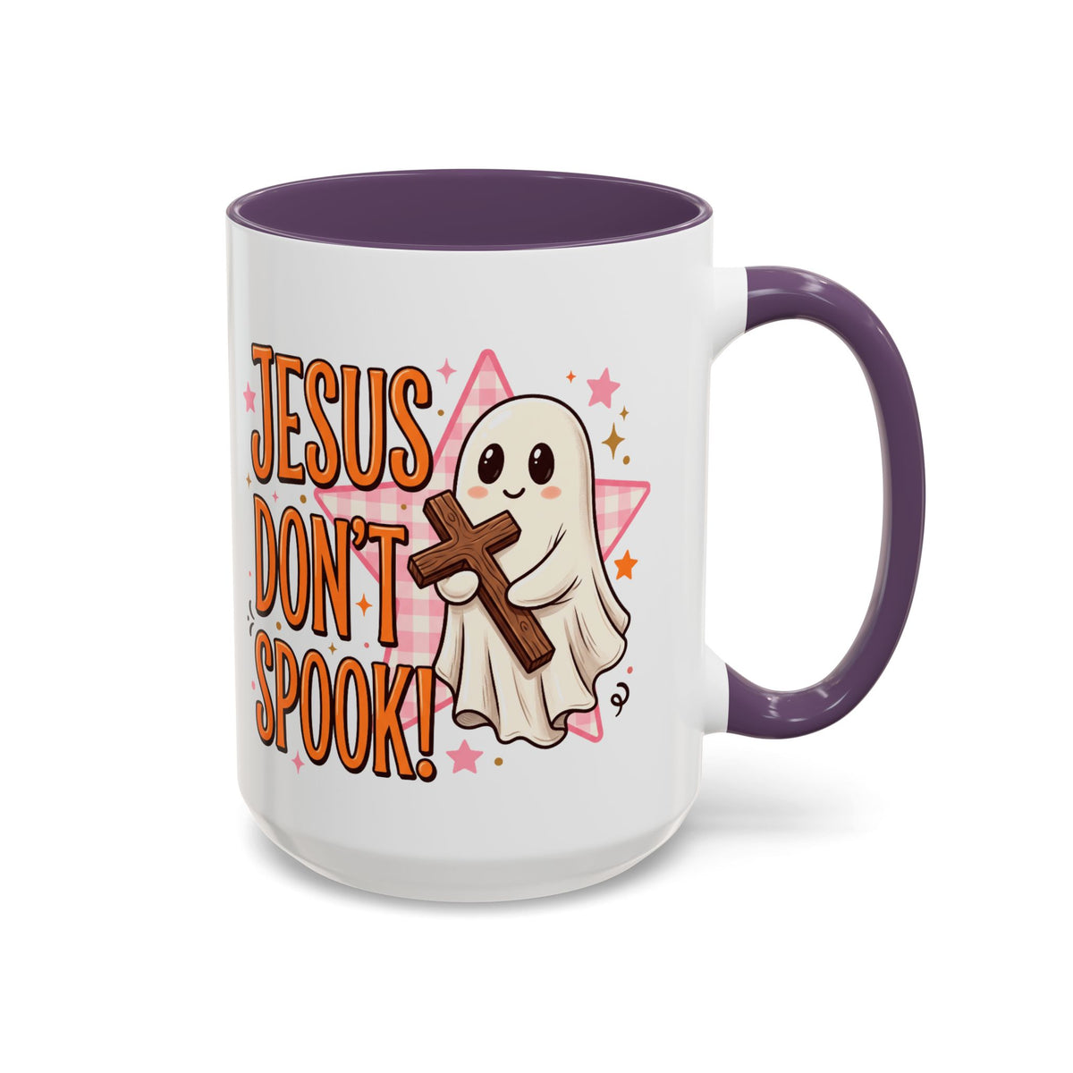 Accent Coffee Mug — "Jesus Don't Spook!" Cute Ghost Christian Coffee Mug (11/15oz)