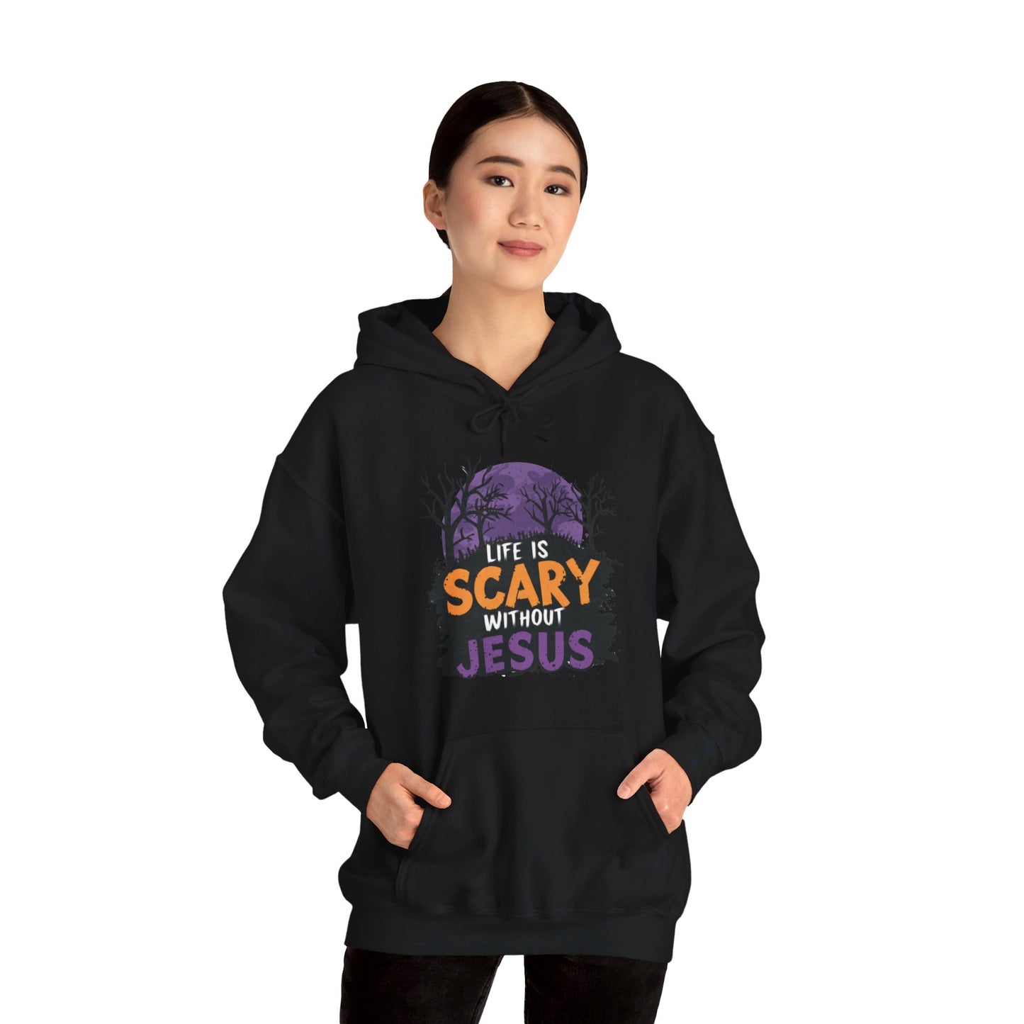 Life Is Scary Without Jesus Halloween Unisex Christian Pullover Hooded Sweatshirt