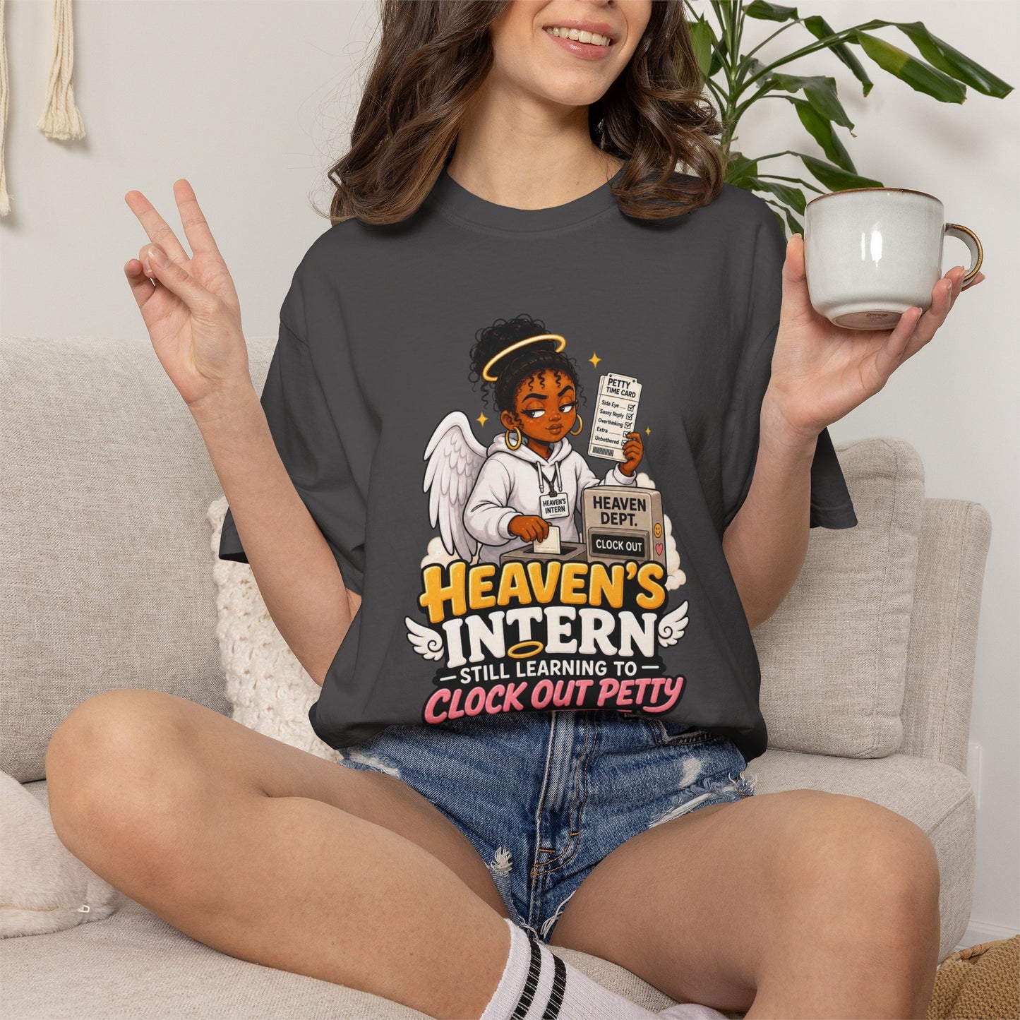 Heaven's Intern T-shirt – Funny Angel Nurse Tee ('Still Learning to Clock Out Petty')