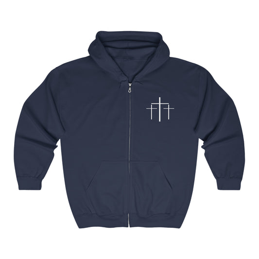 Faith Over Fear 3 Crosses   Unisex Heavy Blend Christian Full Zip Hooded Sweatshirt