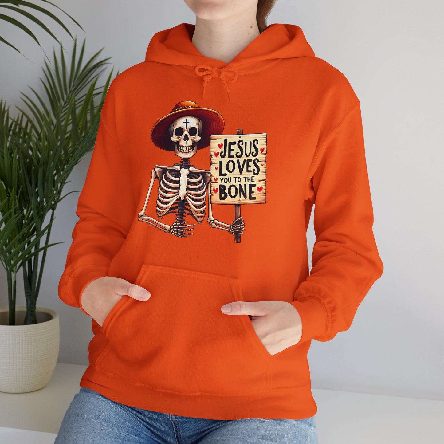 Jesus Loves You To The Bone (Halloween Themed) Unisex Christian Hooded Pullover Sweatshirt