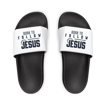 Born to Follow Him Sandals, Women's Inspirational Slide Sandals, Faith - Based Summer Footwear, Christian Gift, Vacation Sandals - ClaimedbyGodDesigns