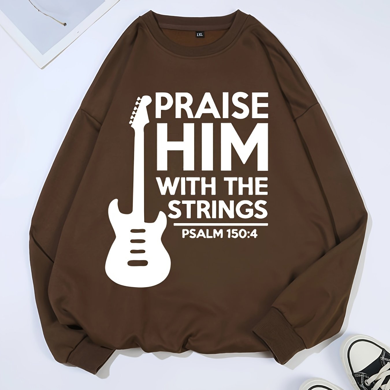 Praise Him With The Strings Plus Size Women's Christian Pullover Sweatshirt claimedbygoddesigns