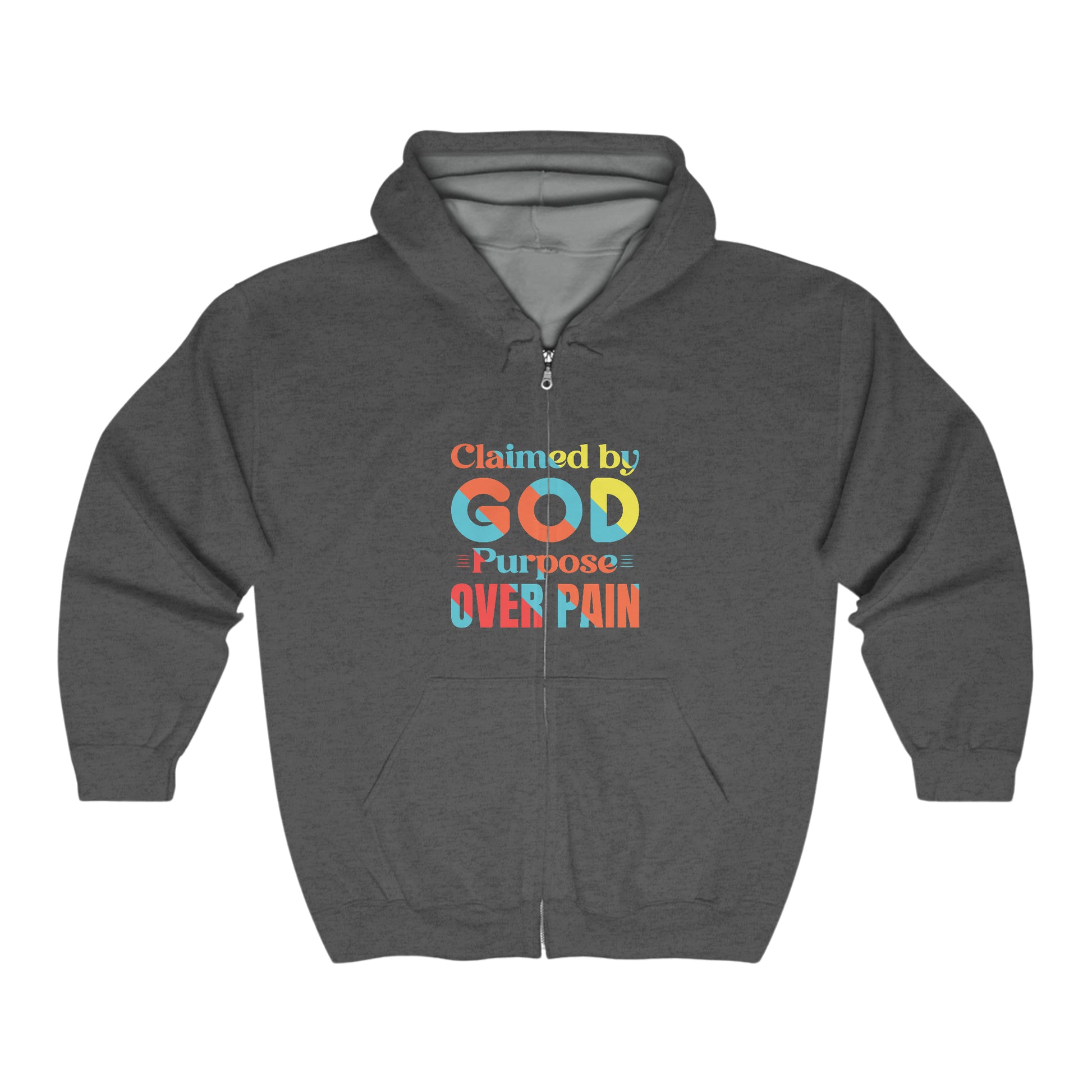 Claimed By God Purpose Over Pain Christian Unisex Heavy Blend Full Zip Hooded Sweatshirt Printify