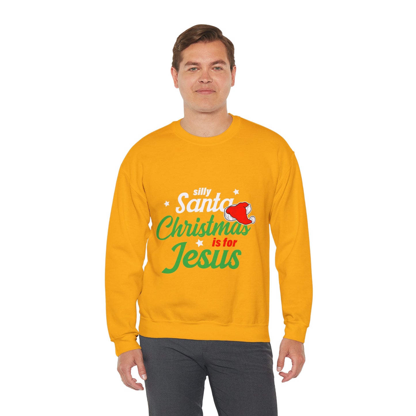 Silly Santa Christmas Is For Jesus (Christmas Themed) Unisex Heavy Blend™ Crewneck Christian Sweatshirt