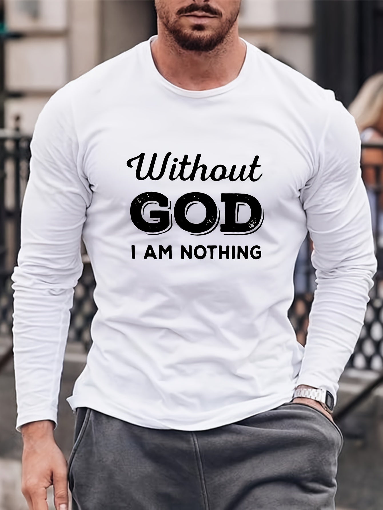 Without God I Am Nothing Men's Christian Pullover Sweatshirt claimedbygoddesigns