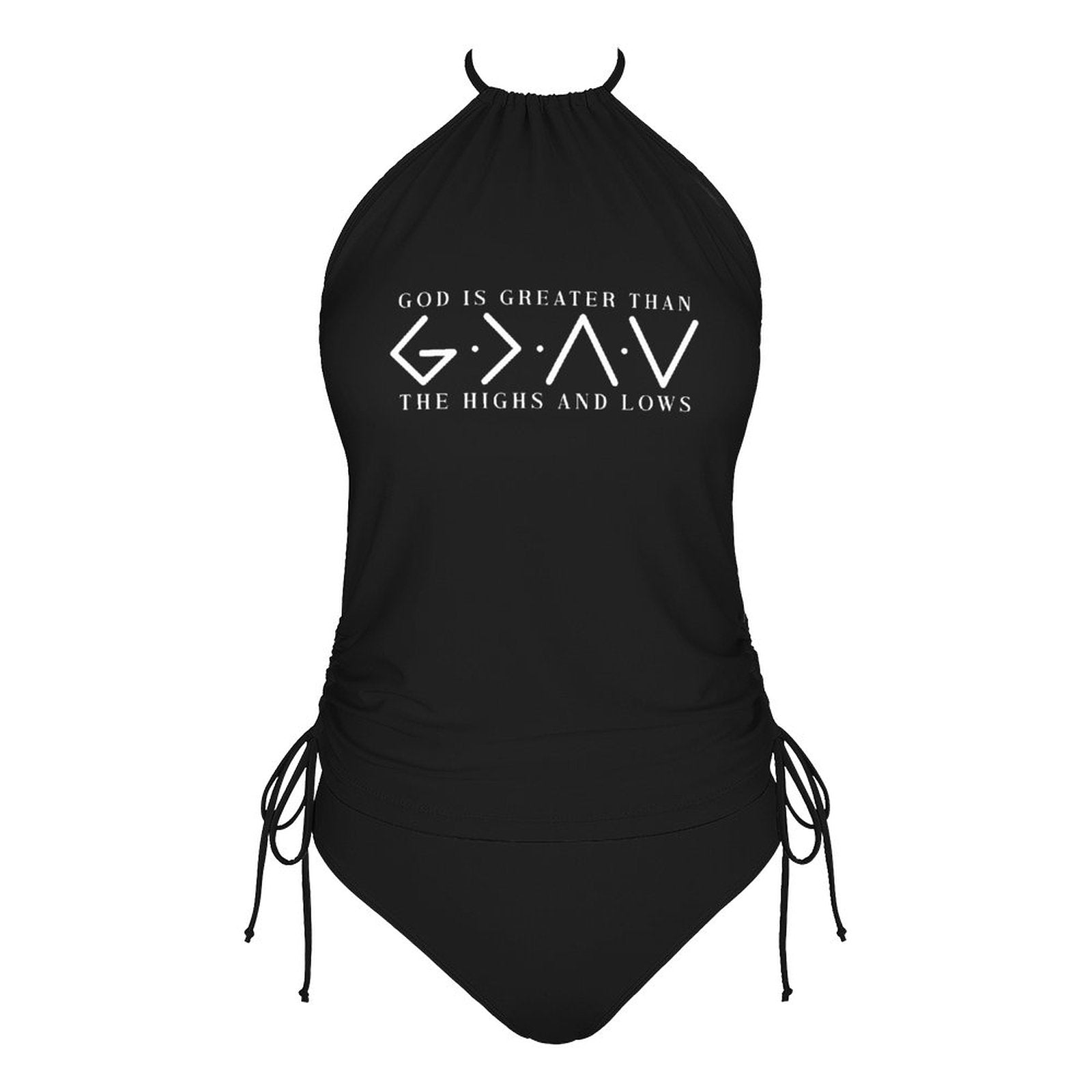 He Is Greater Christian Halter High Neck 2 - Piece Swimsuit Set for Women - ClaimedbyGodDesigns