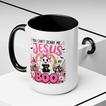 You Can’t Scare Me Jesus Is My Boo Coffee Mug — Halloween Christian Accent Mug