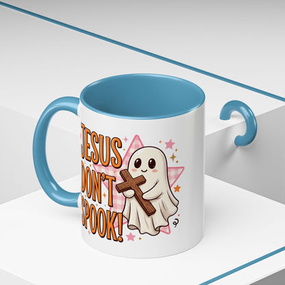 Accent Coffee Mug — "Jesus Don't Spook!" Cute Ghost Christian Coffee Mug (11/15oz)
