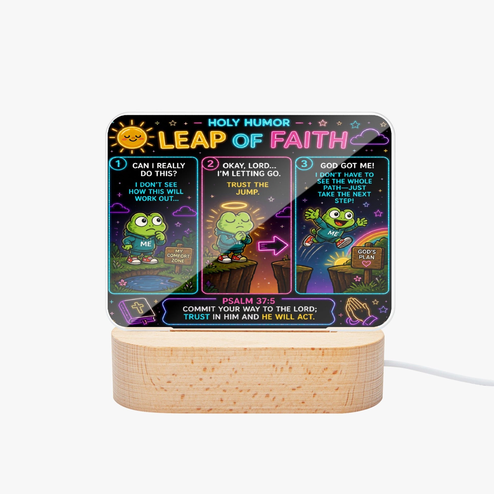 Leap Of Faith Christian Square Acrylic Nigh Light - Luminous Base - ClaimedbyGodDesigns