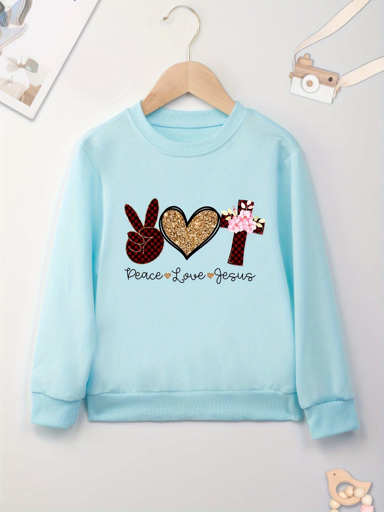 Peace, Love & Jesus Youth Christian Pullover Sweatshirt claimedbygoddesigns