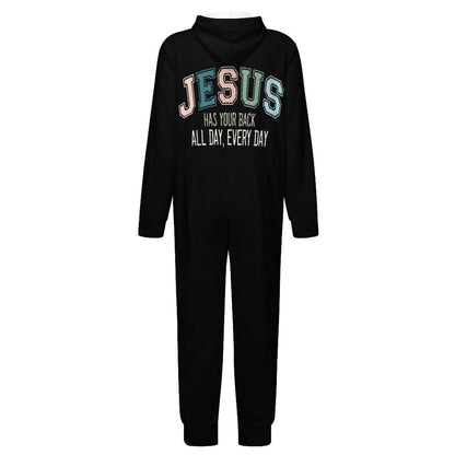 He Has Your Back Toddler & Youth Christian Flannel Footless Zip up Jumpsuit Pajama Jumpsuit