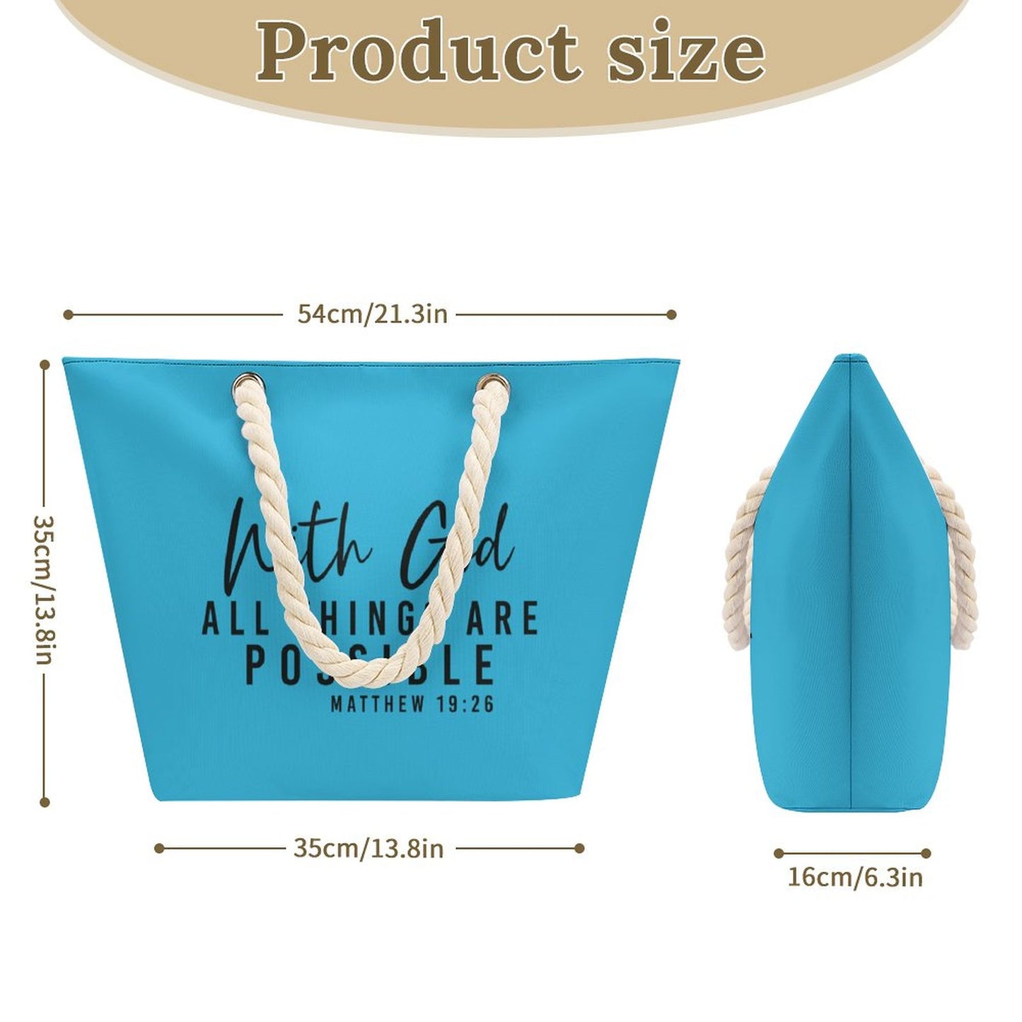 With God All Things Are Possible Christian Large Jute Tote Bag