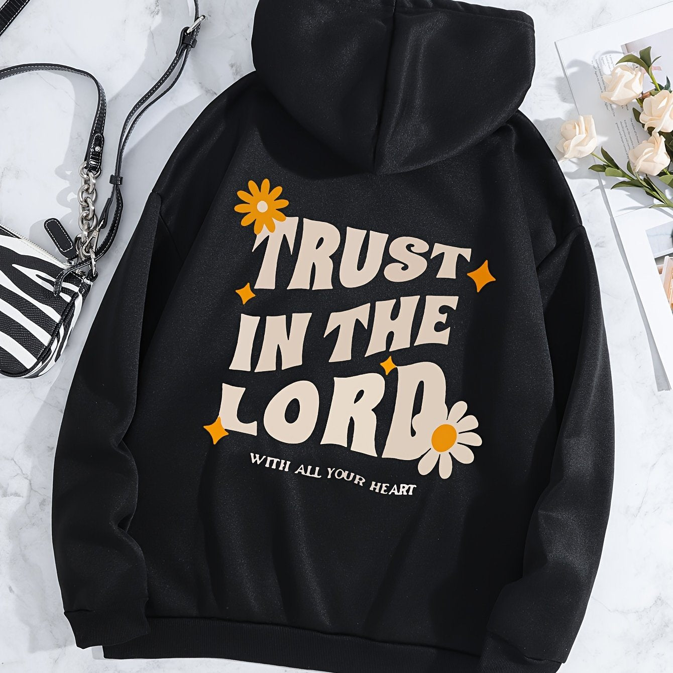 Trust In The Lord With All Your Heart Women's Christian Pullover Hooded Sweatshirt claimedbygoddesigns