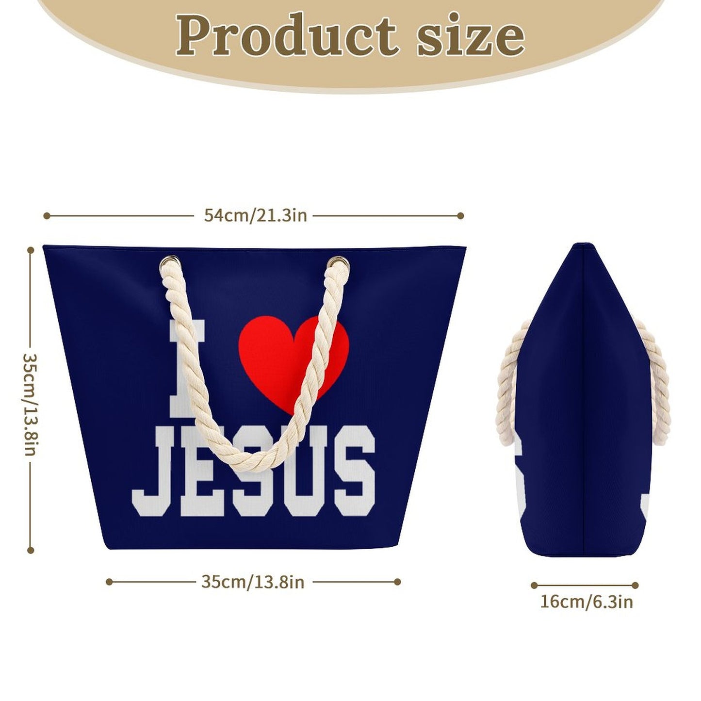 I Love Jesus Christian Large Jute Tote Bag