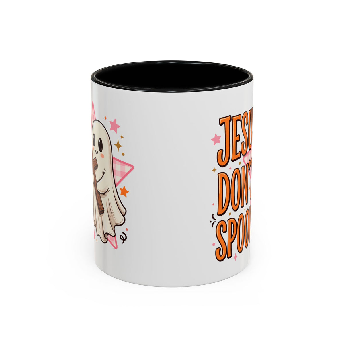 Accent Coffee Mug — "Jesus Don't Spook!" Cute Ghost Christian Coffee Mug (11/15oz)