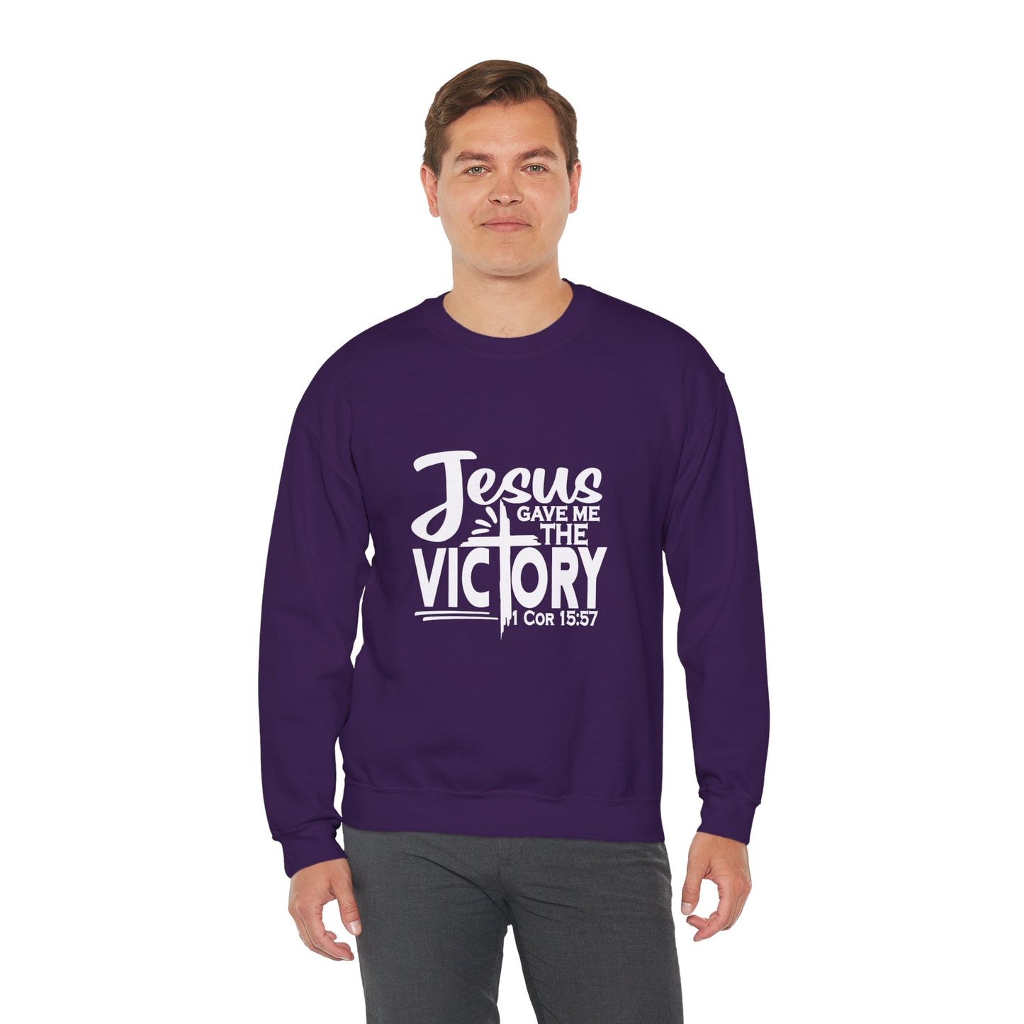 Jesus Gave Me The Victory Unisex Heavy Blend™ Crewneck Christian Sweatshirt