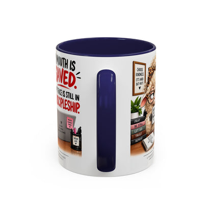 Saved & Sassy Sheep Coffee Mug — "My Mouth Is Saved, My Face Is Still In Discipleship" Accent Mug