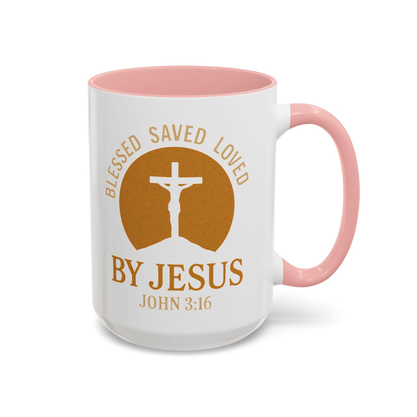Inspirational Accent Coffee Mug - Blessed, Saved, Loved by Him | John 3:16