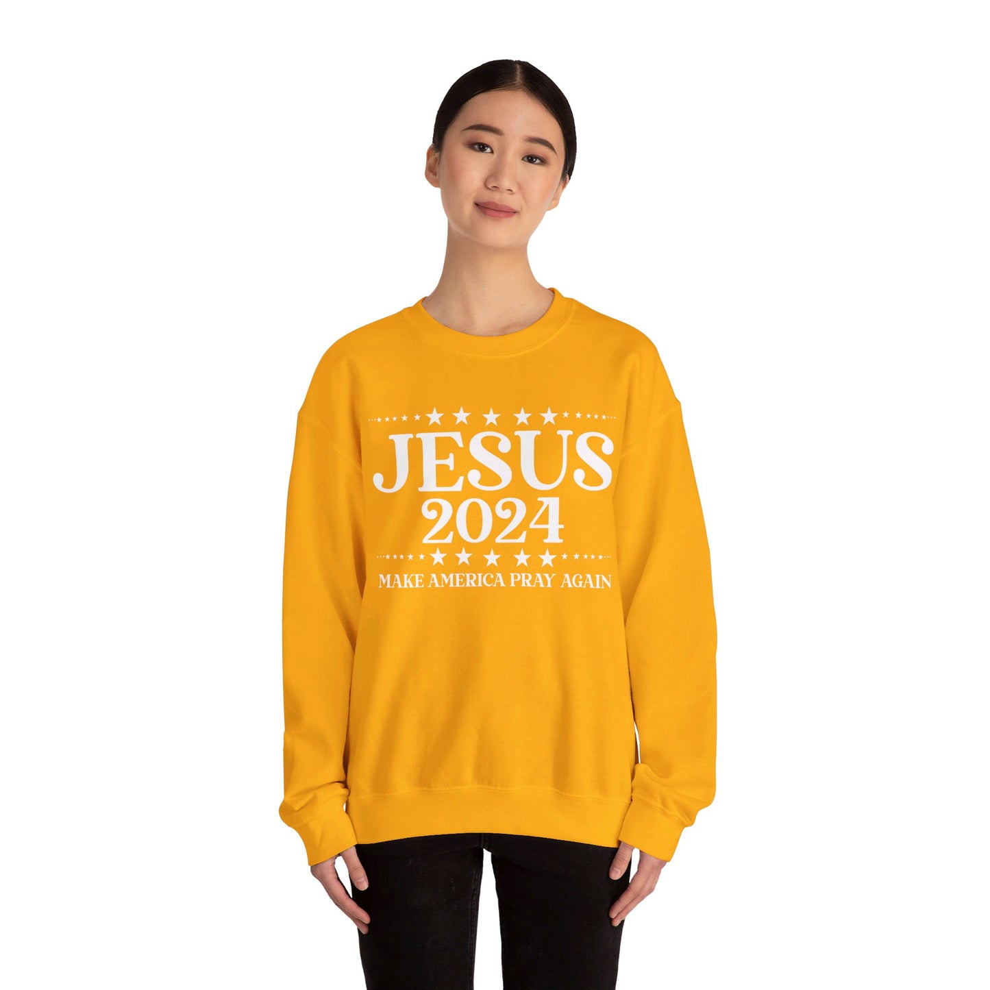 Jesus 2024 Make America Pray Again   Unisex Heavy Blend™ Crewneck Christian Sweatshirt