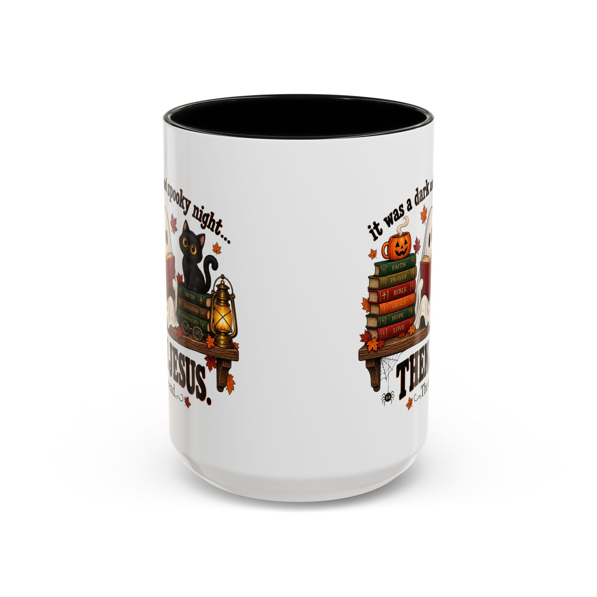 Halloween Christian Coffee Mug — “It Was a Dark and Spooky Night… Then Jesus” Accent Mug