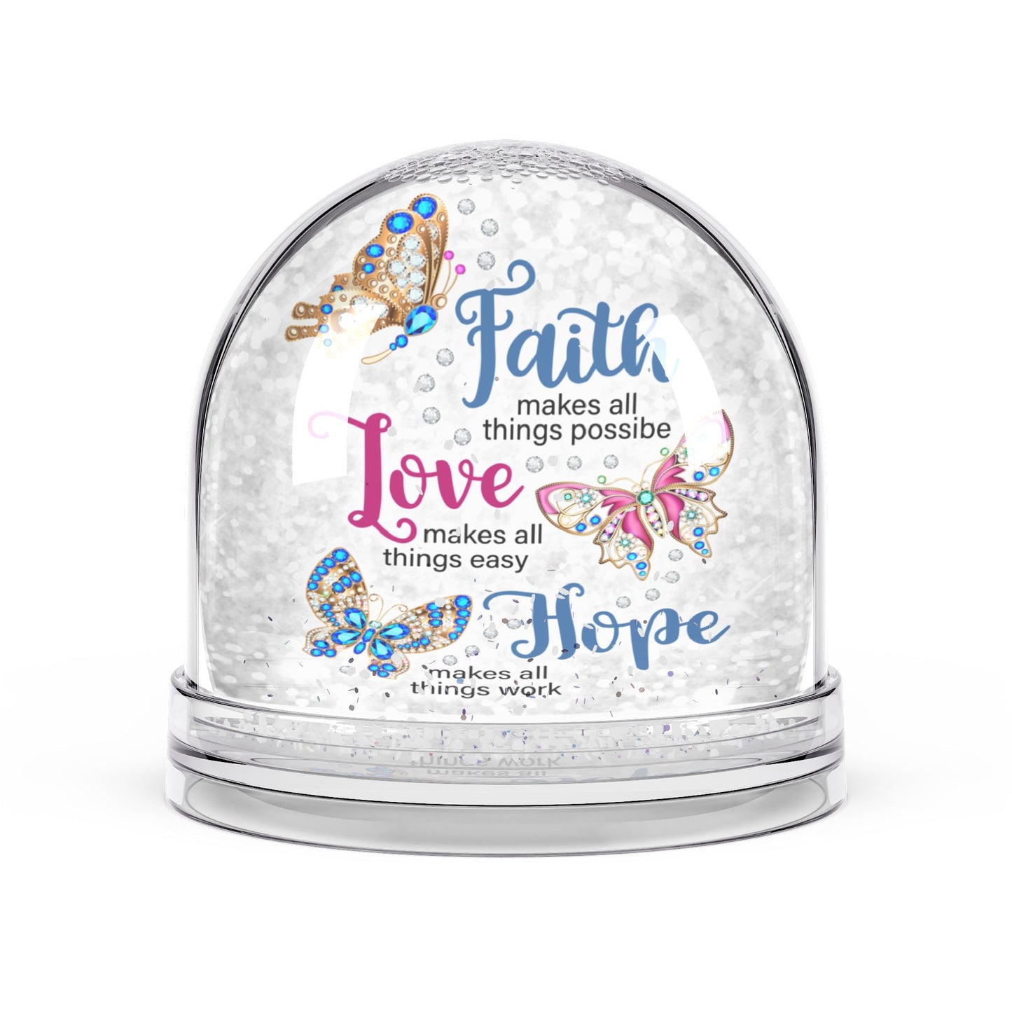 Christian Snow Globe, Religious Home Decor, Inspirational Gift, Christmas Decoration, Faith Hope Love