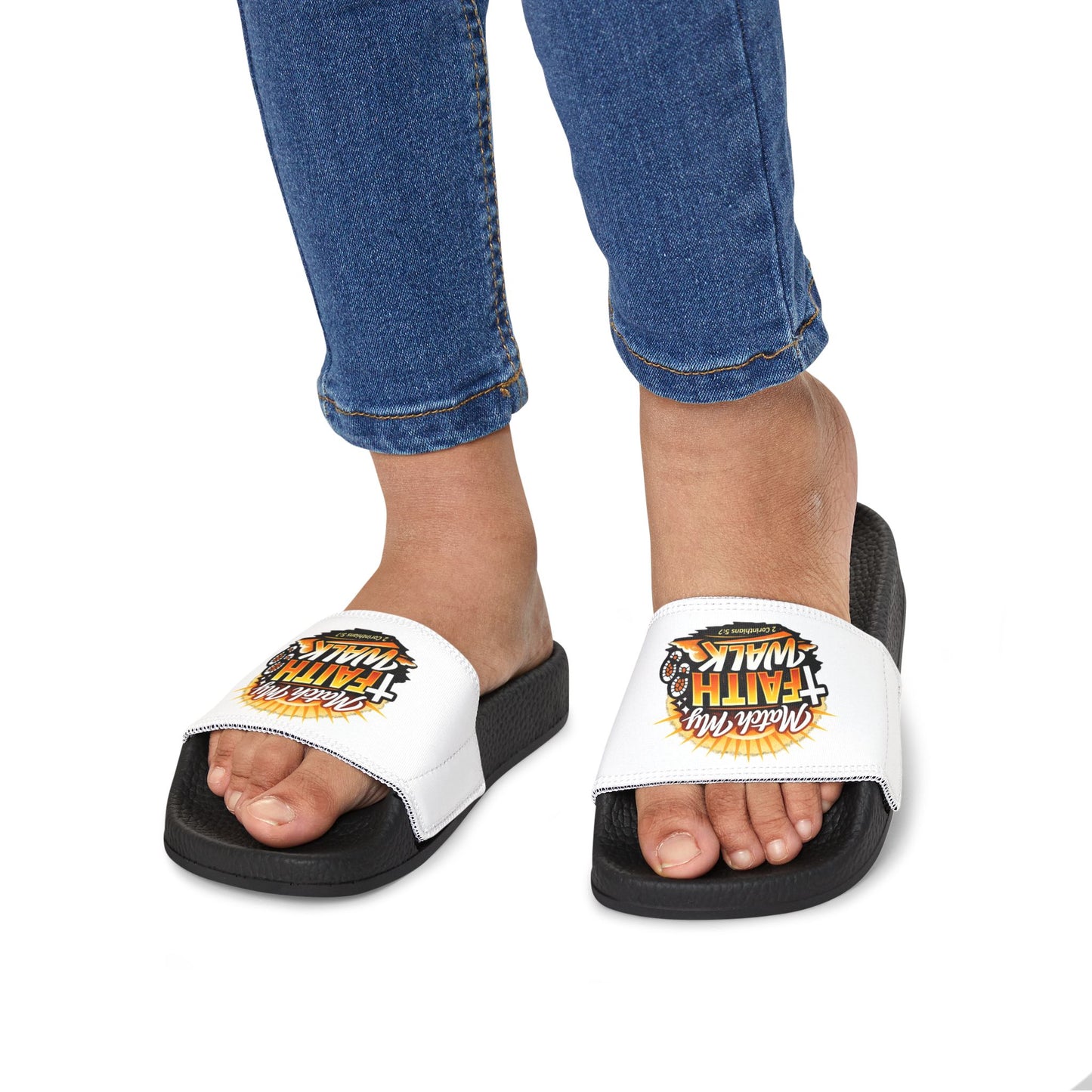 Youth Christian Slides — “Match My Faith Walk” Graphic Sandals