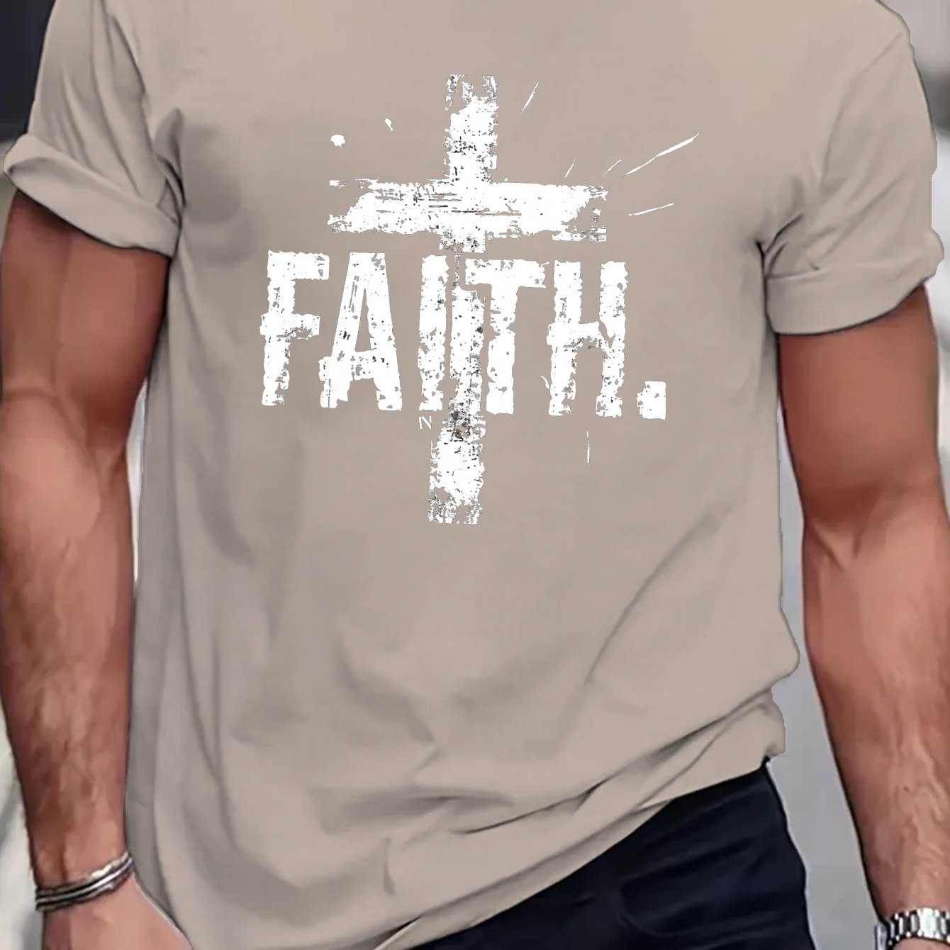 Faith On The Cross Men's Christian T-shirt claimedbygoddesigns