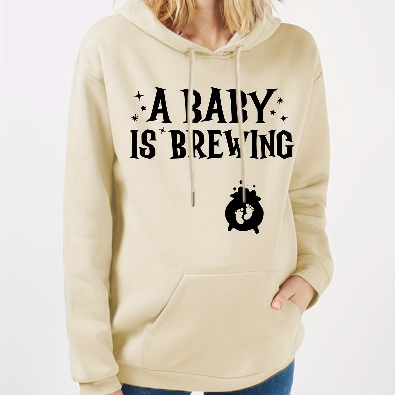 A BABY IS BREWING Women's Christian Maternity Pullover Hooded Sweatshirt claimedbygoddesigns
