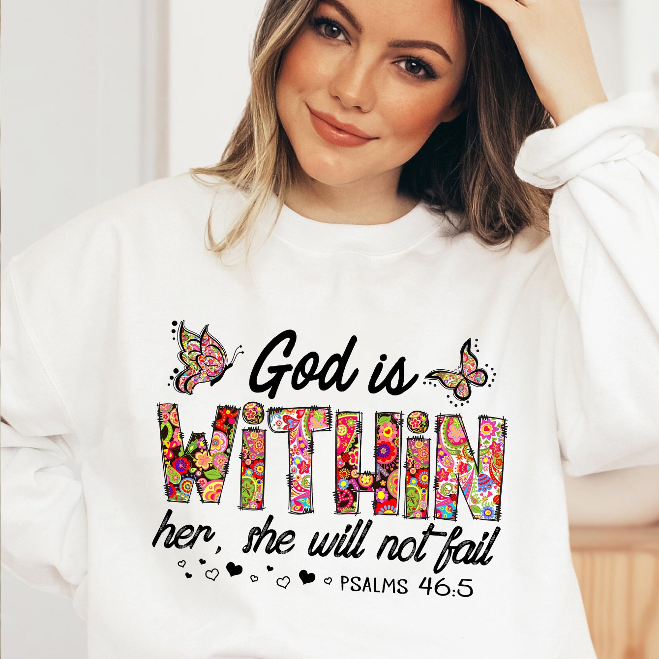God Is Within Her She Will Not Fail Women's Christian Pullover Sweatshirt claimedbygoddesigns