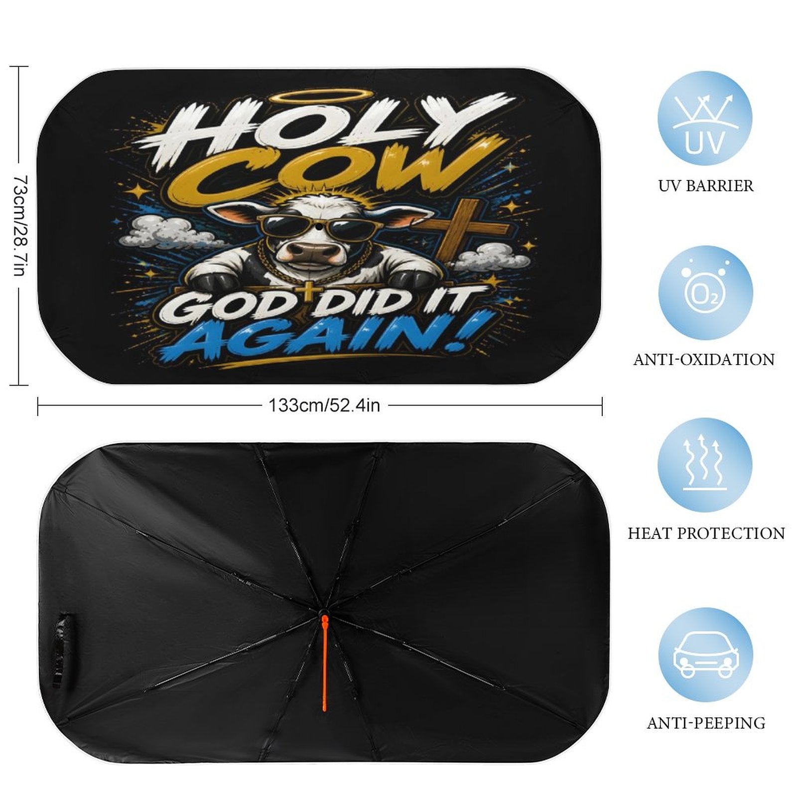 Holy Cow — God Did It Again Christian Car Sunshade Umbrella - ClaimedbyGodDesigns