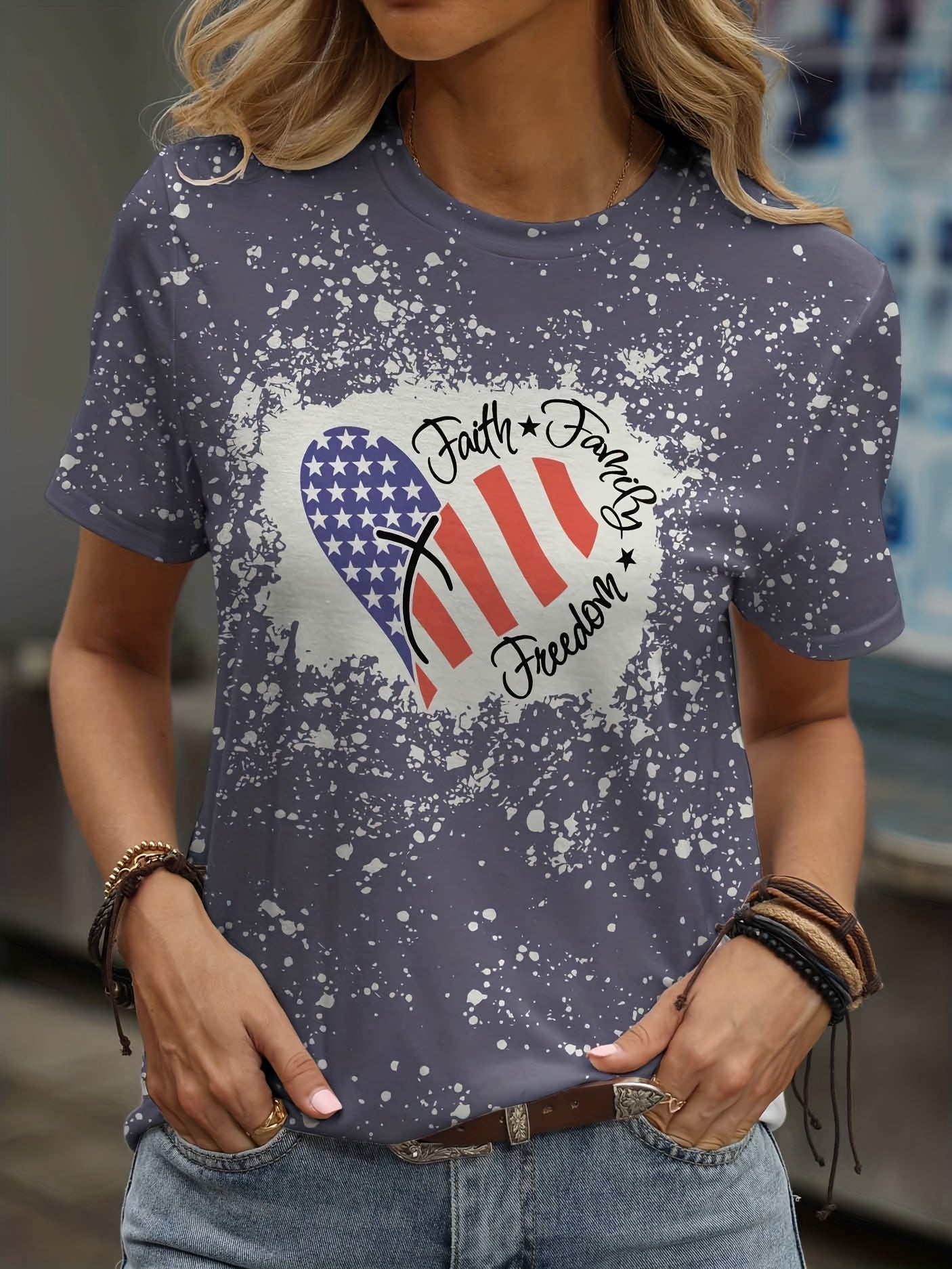Faith Family Freedom Patriotic American Flag Women's Christian T-shirt claimedbygoddesigns