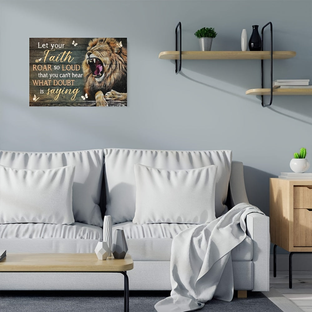 Let Your Faith Roar So Loud That You Can't Hear What Doubt Is Saying Christian Wall Decor Wooden Background claimedbygoddesigns