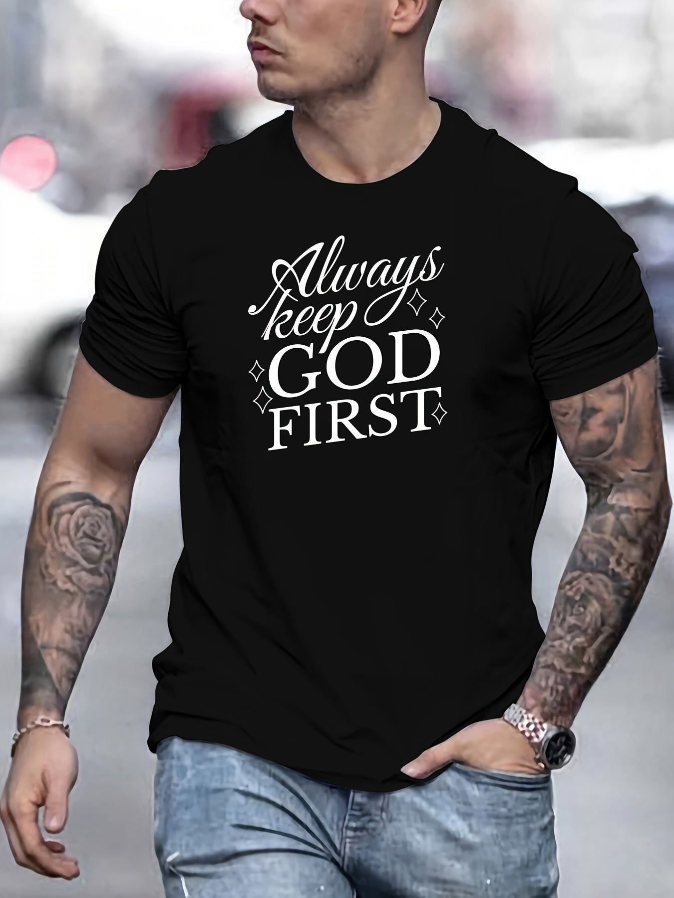 Always Keep God First Men's Christian T-shirt claimedbygoddesigns