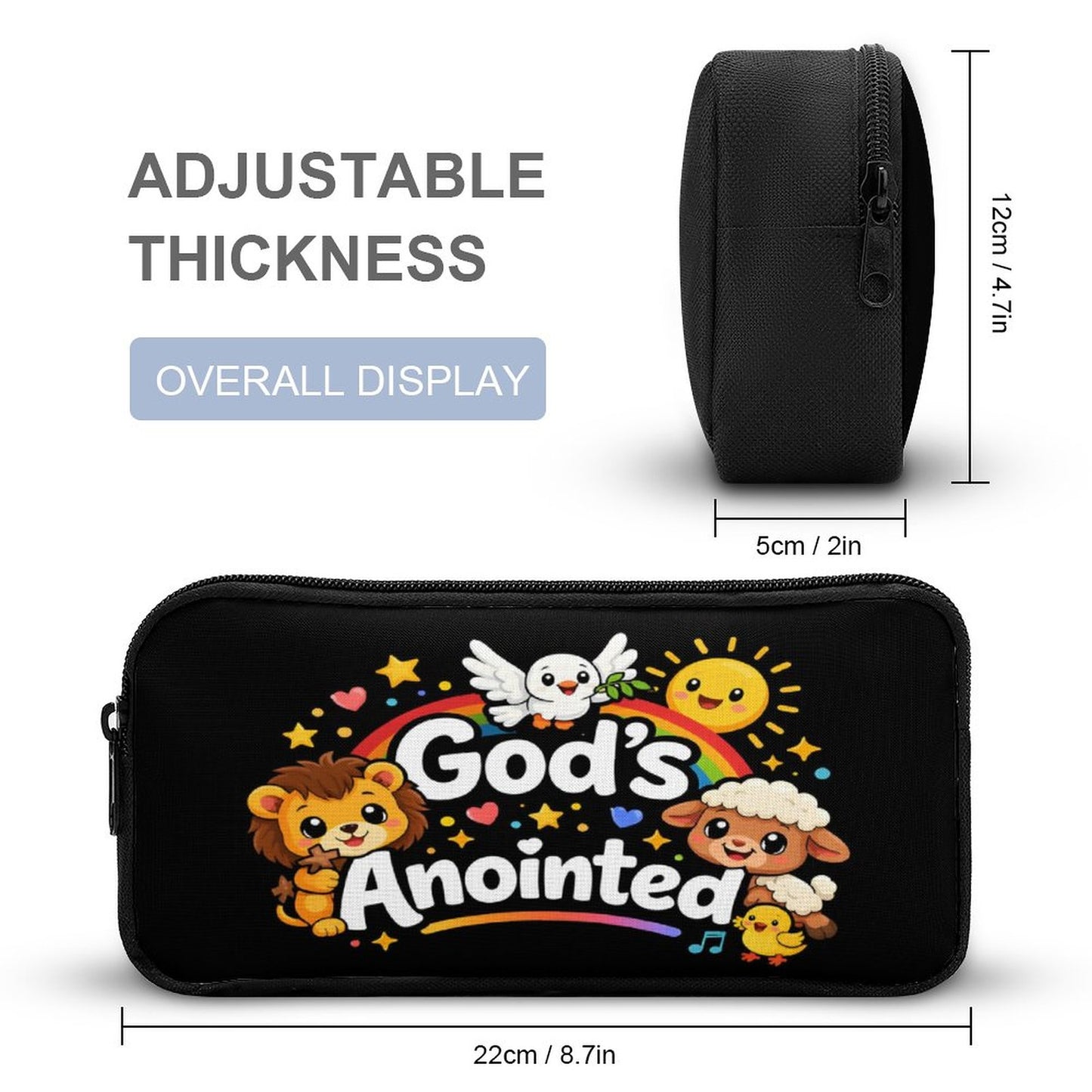 God's Anointed Christian 3Pcs School Backpack Set for Kids (Backpack, Kid's Insulated Lunch Bag & Pencil Case Organizer)