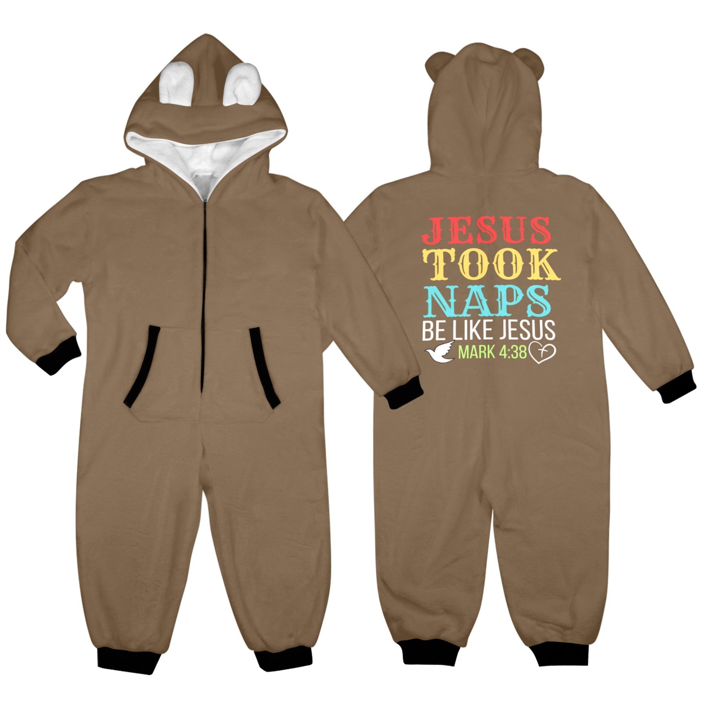 He Took Naps One-Piece Zip up Hooded Christian Pajamas for Little Kids (Toddler)