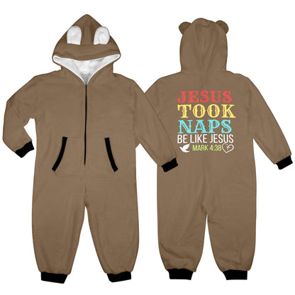 He Took Naps One-Piece Zip up Hooded Christian Pajamas for Little Kids (Toddler)