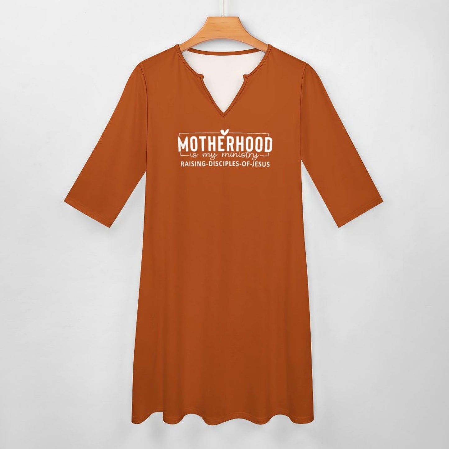 Motherhood Is My Ministry Christian V-neck 3/4 Sleeve Dress with Pockets